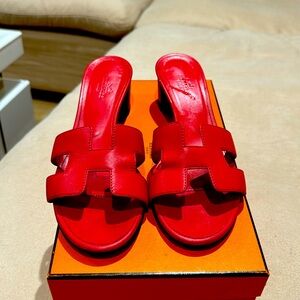 Hermes red heeled sandal
